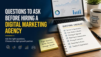 Custom digital marketing strategies graphic displaying a laptop, target icon, and growth analytics