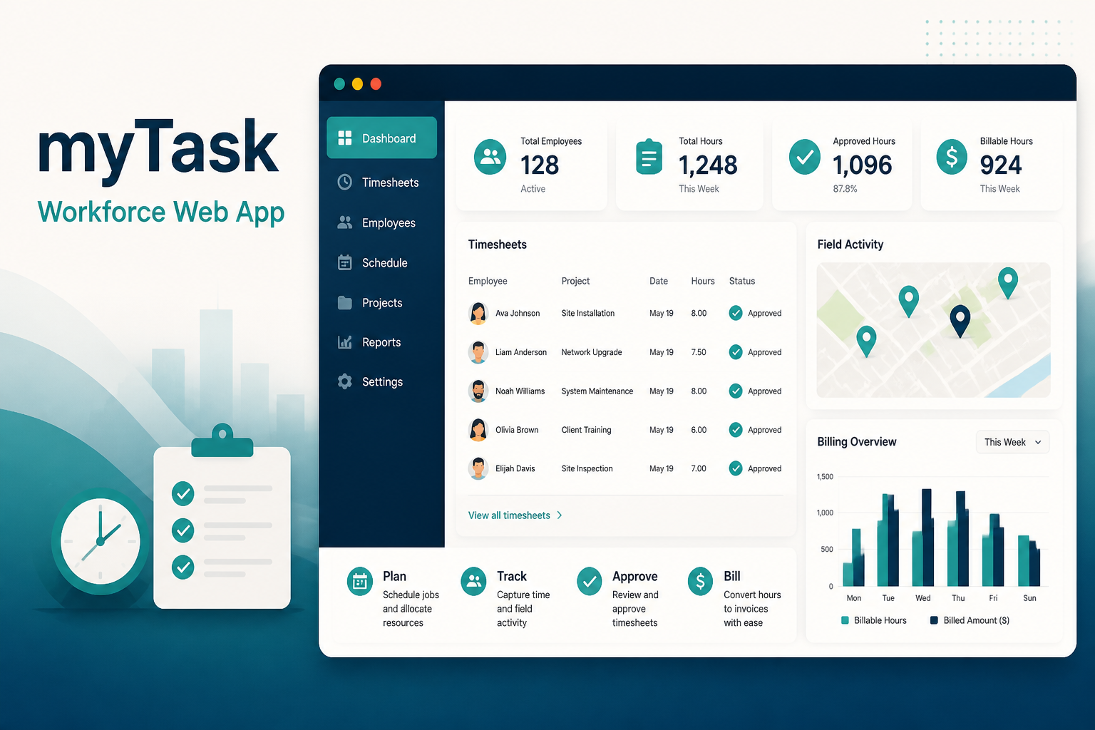 myTask workforce web app conceptual dashboard illustration