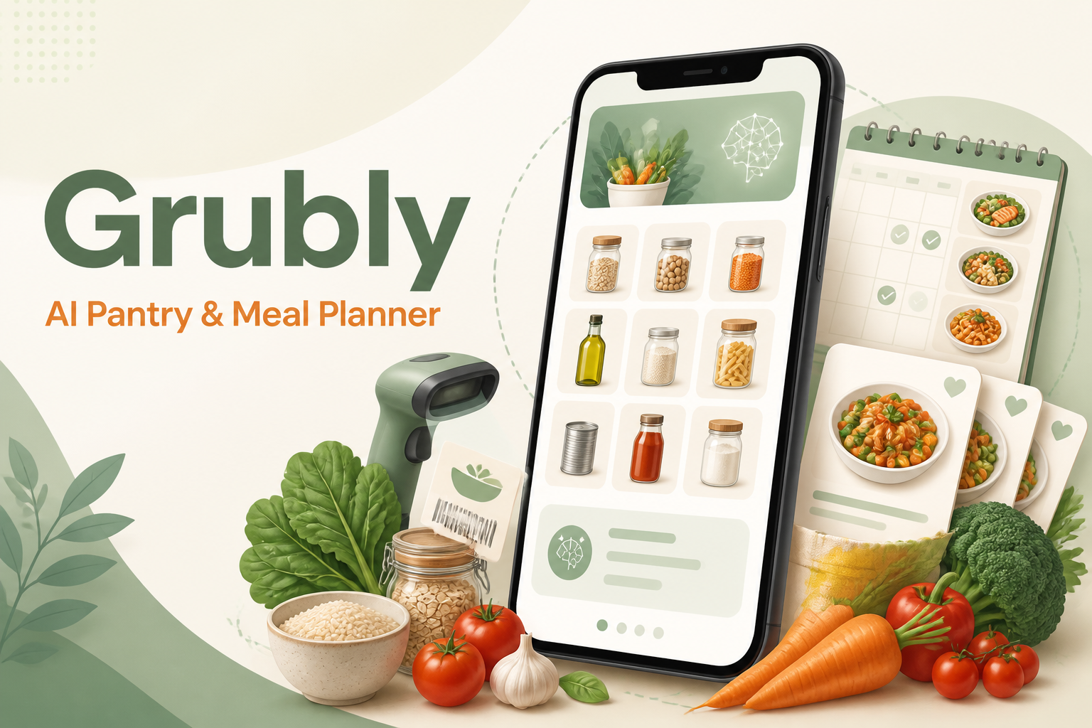 Grubly smart pantry app conceptual mobile illustration